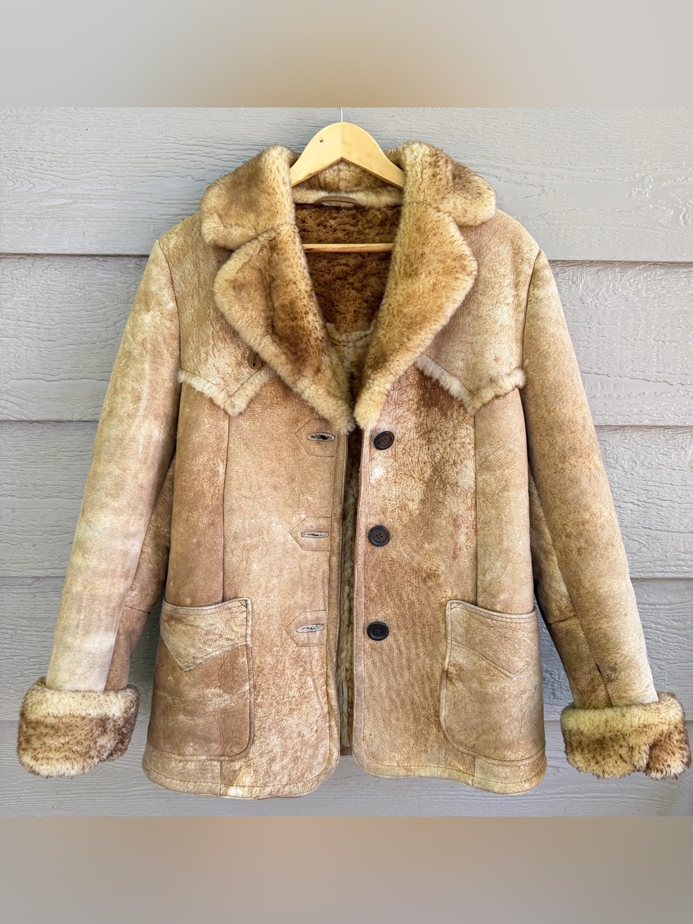 Vintage Knight Tailors NewZealand Genuine Sheepskin Shearling Wool Coat Jacket M
